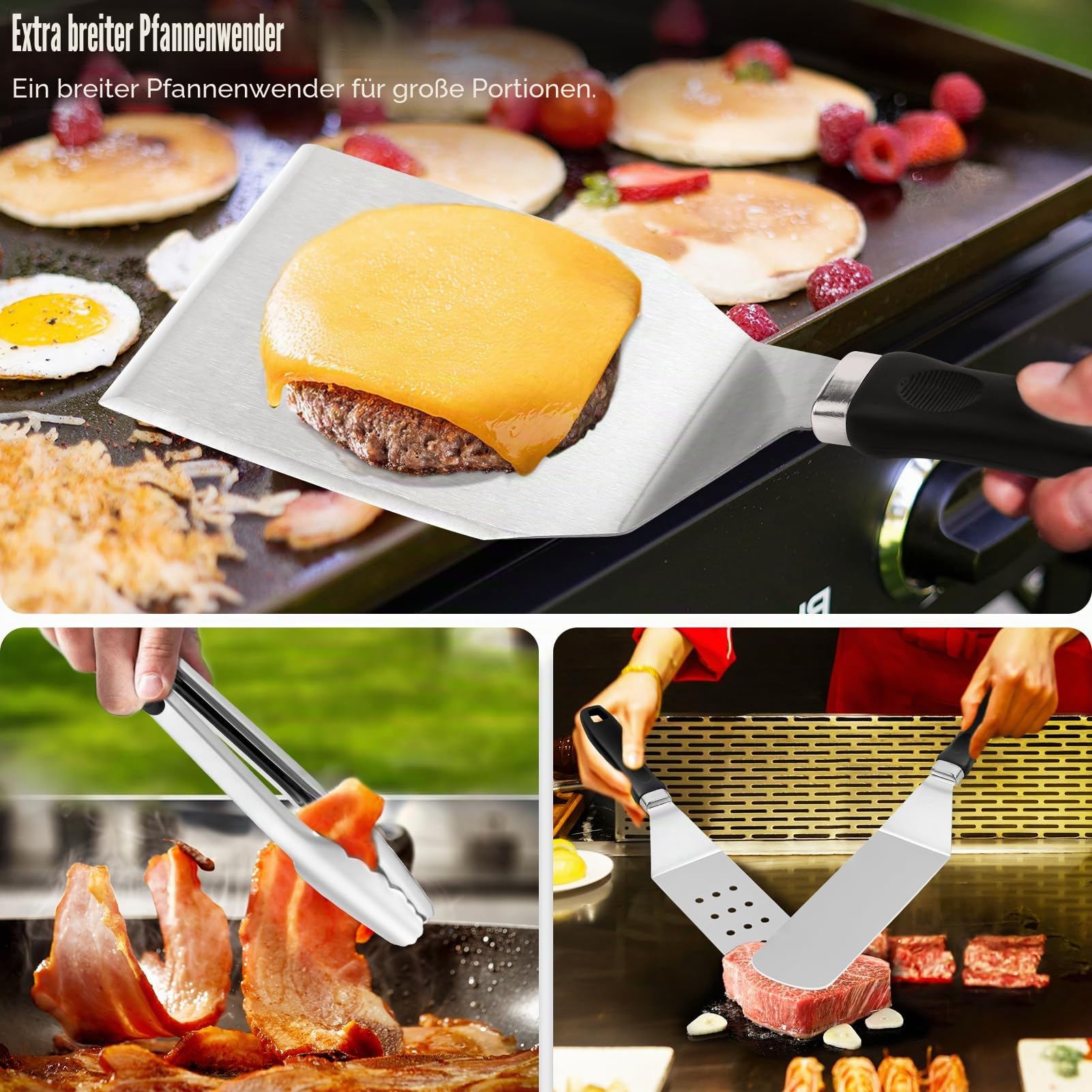 Grilliance 27-TLG Grillspachtel Plancha Zubehör für Männer, Teppanyaki BBQ Grillbesteck Set Edelstahl, Hibachi Smasher Burger Geschenkset mit Pfannenwender, Burgerpresse, Patty-Maker für Blackstone
