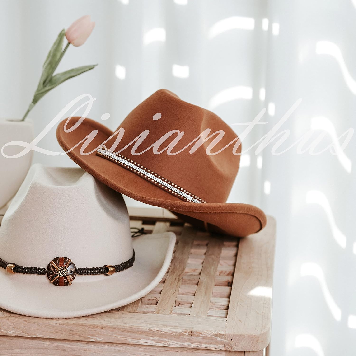 Lisianthus Men & Women's Felt Wide Brim Western Cowboy Outdoor Fedora Hats with Belt - Image 7