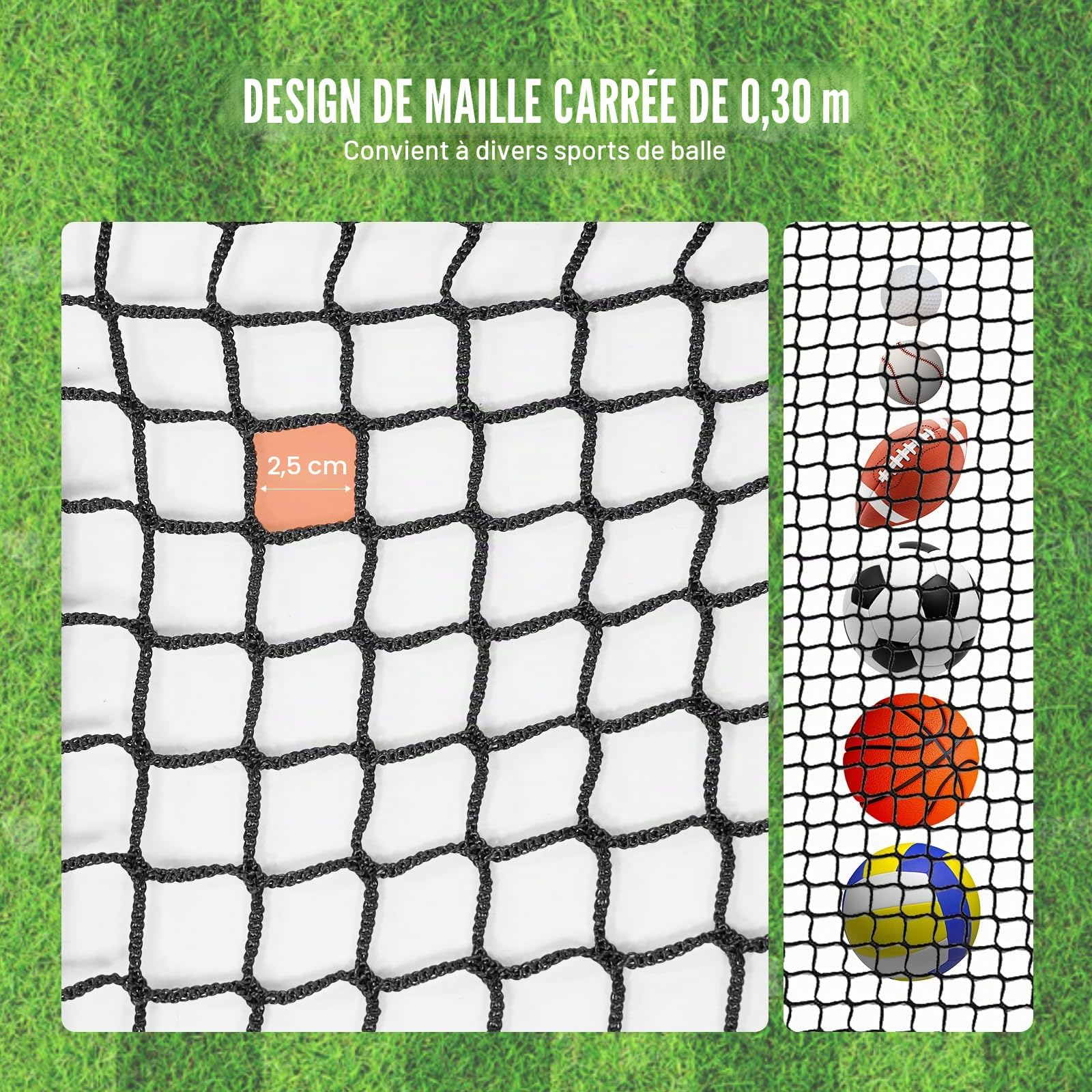 VEVOR Filet d'Entraînement au Golf 310x470 cm, Filet de Frappe de Golf en Nylon Robuste, Matériels d’Entraînement pour Baseball Hockey Football, Arrière-Cour Extérieur Intérieur (Filet Uniquement)