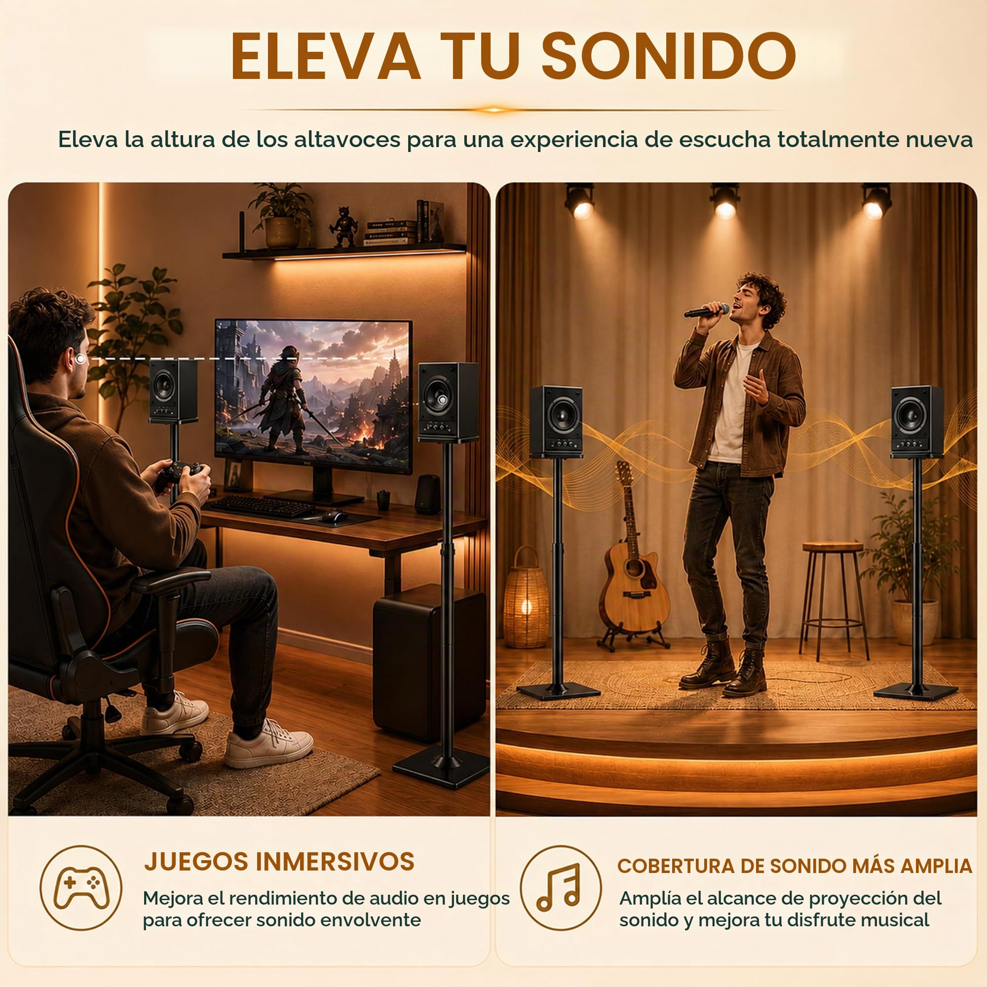 Soportes para altavoces, juego de 2 soportes universales de suelo para altavoces de sonido envolvente, altura ajustable, capacidad de 25 kg cada uno, sistema de organización de cables, antideslizantes