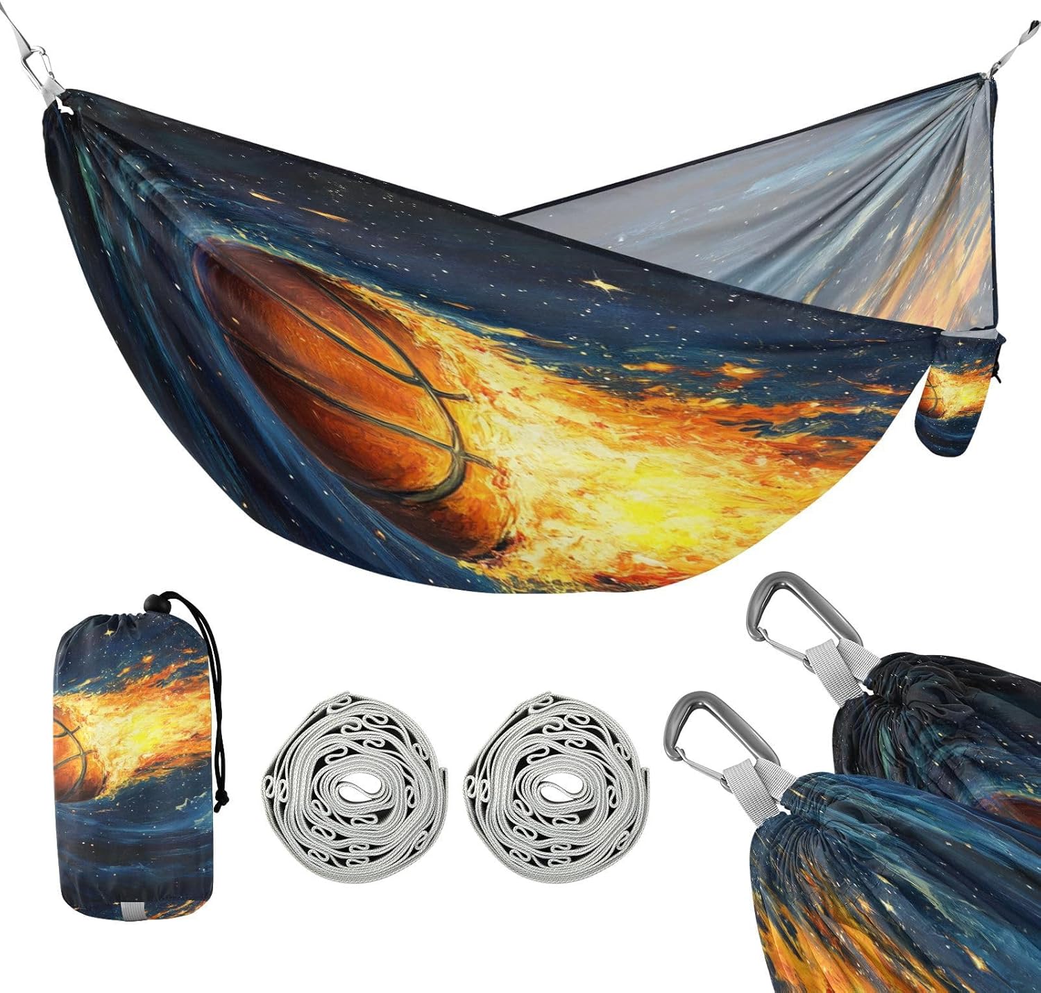 ALAZA Basketball Starry Sky Camping Hammocks Single or 2 Person 500 lbs Portable Parachute Travel Hammock w/Tree Straps for Hiking Backpacking Indoor Outdoor