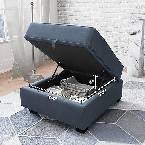 Miniatura 2 de HONBAY Ottoman Module for Modular Sectional Sofa, Storage Ottoman Square Ottoman Bench for Living Room, Velvet Dark Blue Azul