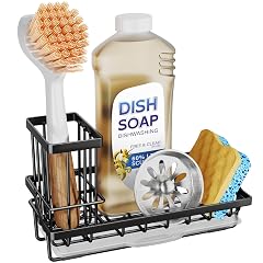 SWTYMIKI Sink Caddy Sponge Holder - Kitchen Sink Organizer with High Brush Holder for Countertop to Hold Dish