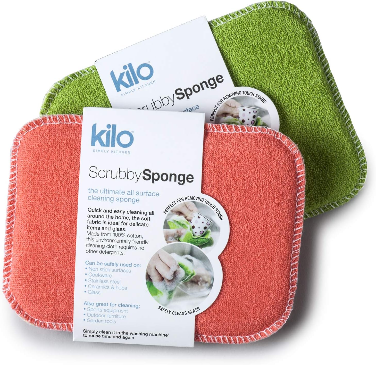 Kilo Scrubby Sponge-Non-Scratch Pot Scourer with Absorbent Core, Multi-Purpose Set of 2, One Size