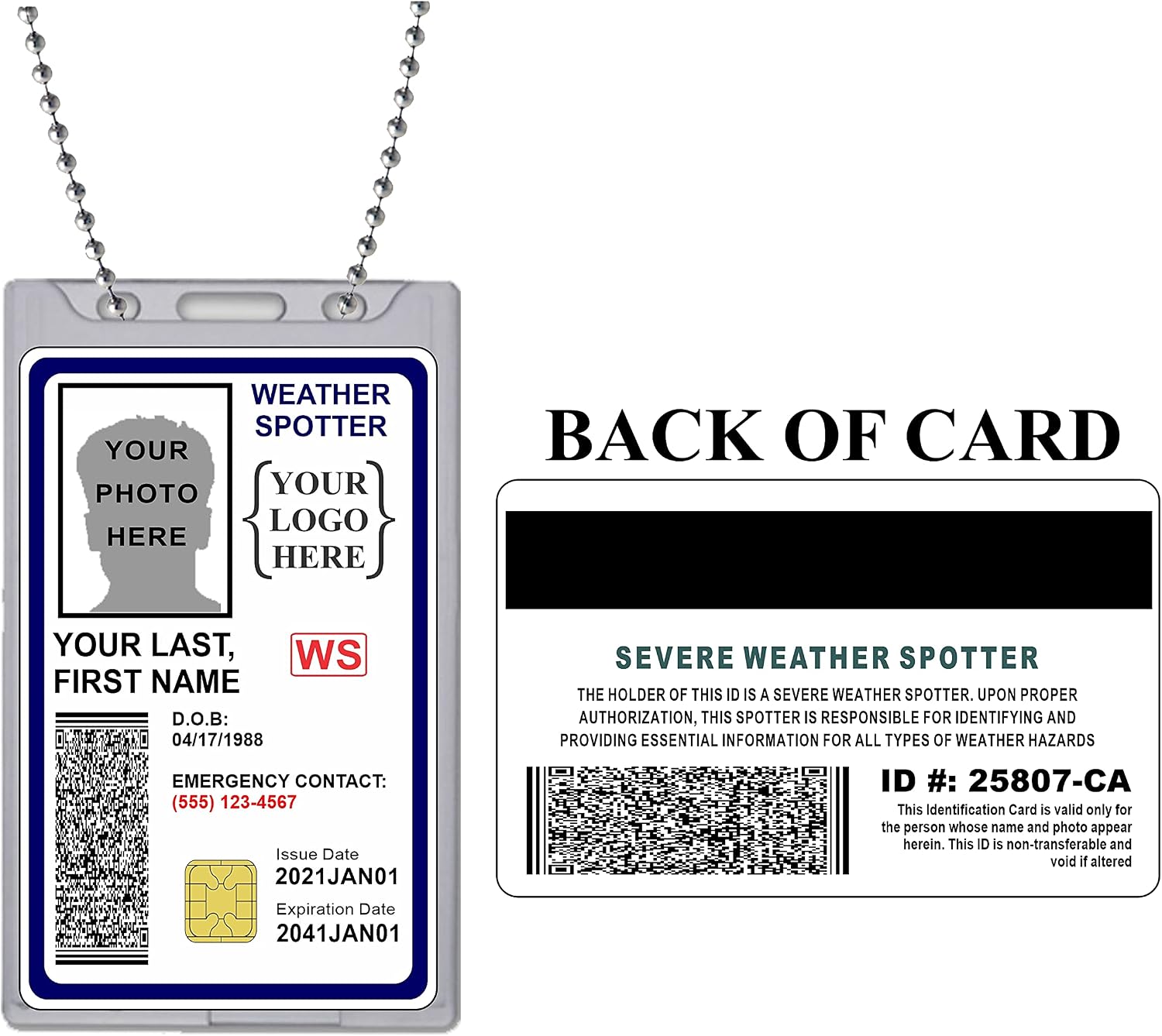 Weather Spotter ID Card - Custom with Your Logo, Photo and Information - Storm Chaser ID
