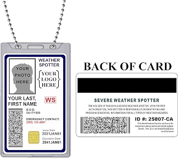 Weather Spotter ID Card - Custom with Your Logo, Photo and Information - Storm Chaser ID
