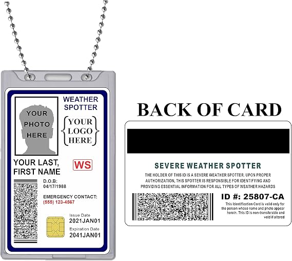 Weather Spotter ID Card - Custom with Your Logo, Photo and Information - Storm Chaser ID