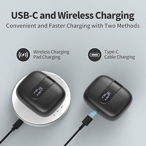 Miniatura 3 de TAGRY Auriculares inalámbricos verdaderos auriculares Bluetooth de reproducción de 60 horas IPX5 Auriculares impermeables con estuche de carga