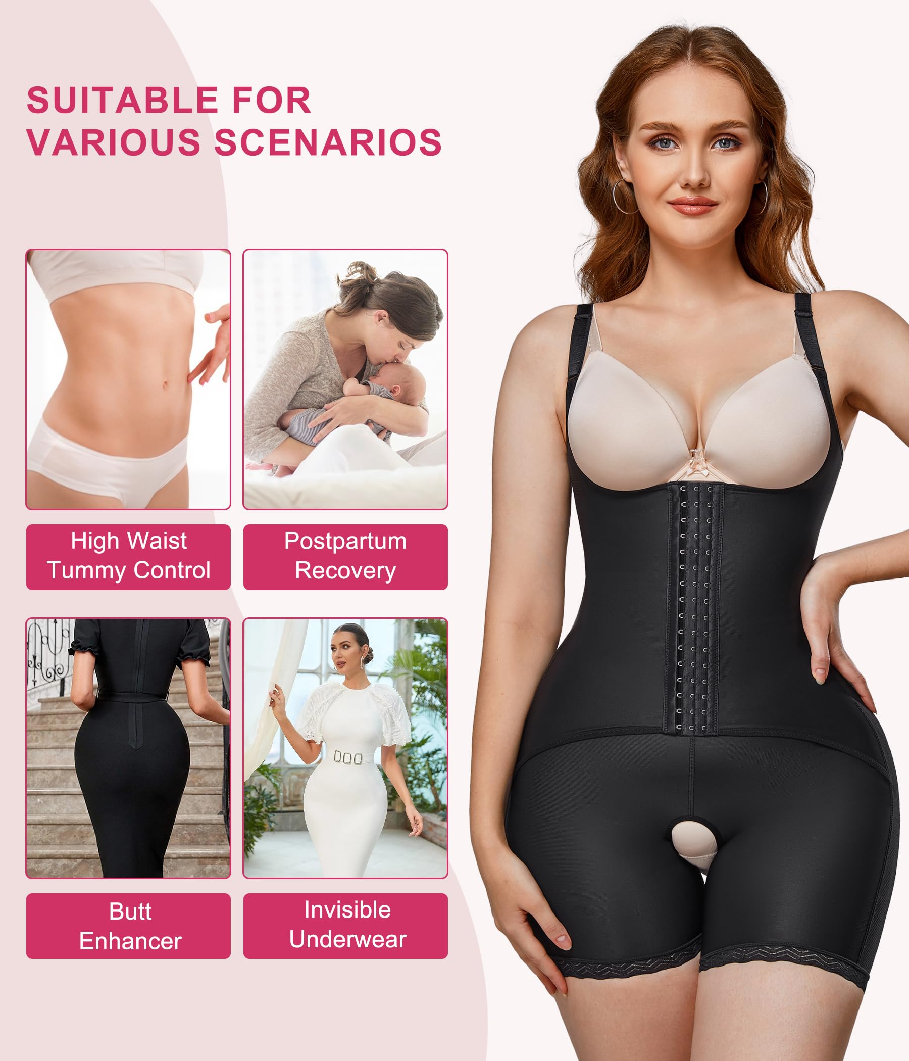 KUMAYES Bodies Moldeadores para Mujer Corsé Faja Reductora Body Reductor Underbust Lencería Moldeadora Shapewear Doble Control de Barriga Levanta Glúteos de Abdomen Bodysuit Posparto