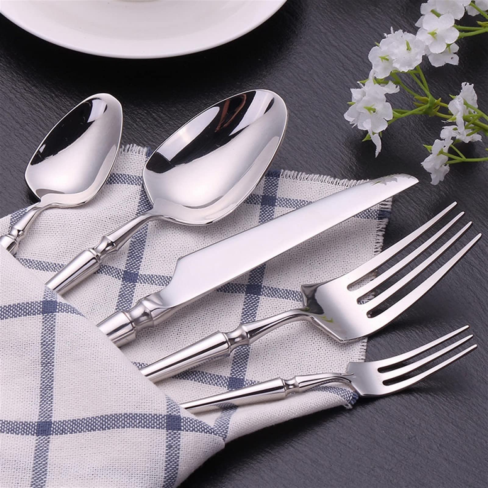 Edelstahlbesteck Besteckset, Besteck-Sets Besteck Edelstahl Löffel Gabel Messer Set Spiegel Licht Geschirr Geschirr Set Kaffee Tee Löffel Besteck Set