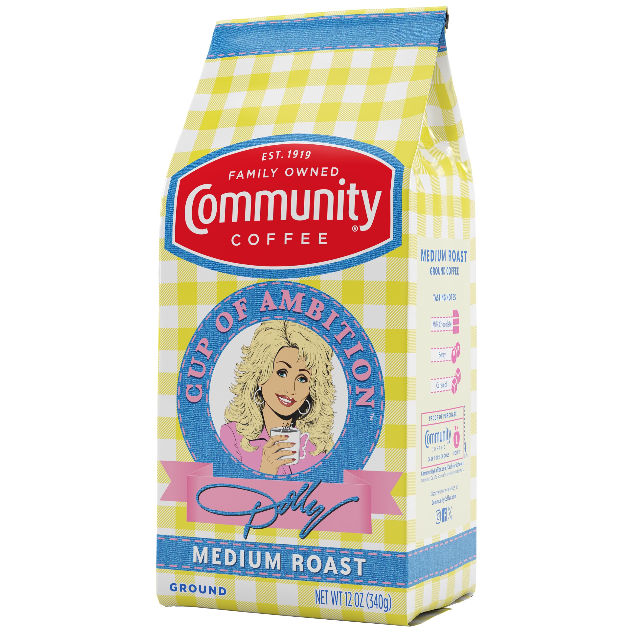 Dolly's Cup of Ambition Medium Roast, Ground Coffee, 12 Oz Bag (Pack of 1) | 100% Arabica | Milk Chocolate, Berry & Caramel Notes | Smooth All-Day Blend | Perfect for Drip, Pour-Over & Cold Brew
