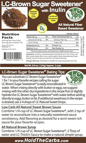 Miniatura 2 de Edulcorante de azúcar moreno bajo en carbohidratos - Inulina - LC Foods - Paleo - Sin gluten - Apto para diabéticos - Bajo en carbohidratos - 8.9 oz
