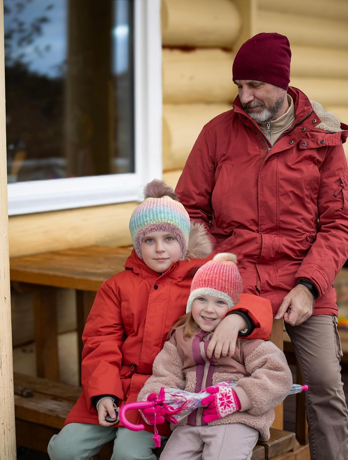 Jastore Kids Girls Winter Beanie Hat with Ear Flaps Boys Warm Fleece Lined Pom Pom Knit Hats Snow Ski Cap - Image 7