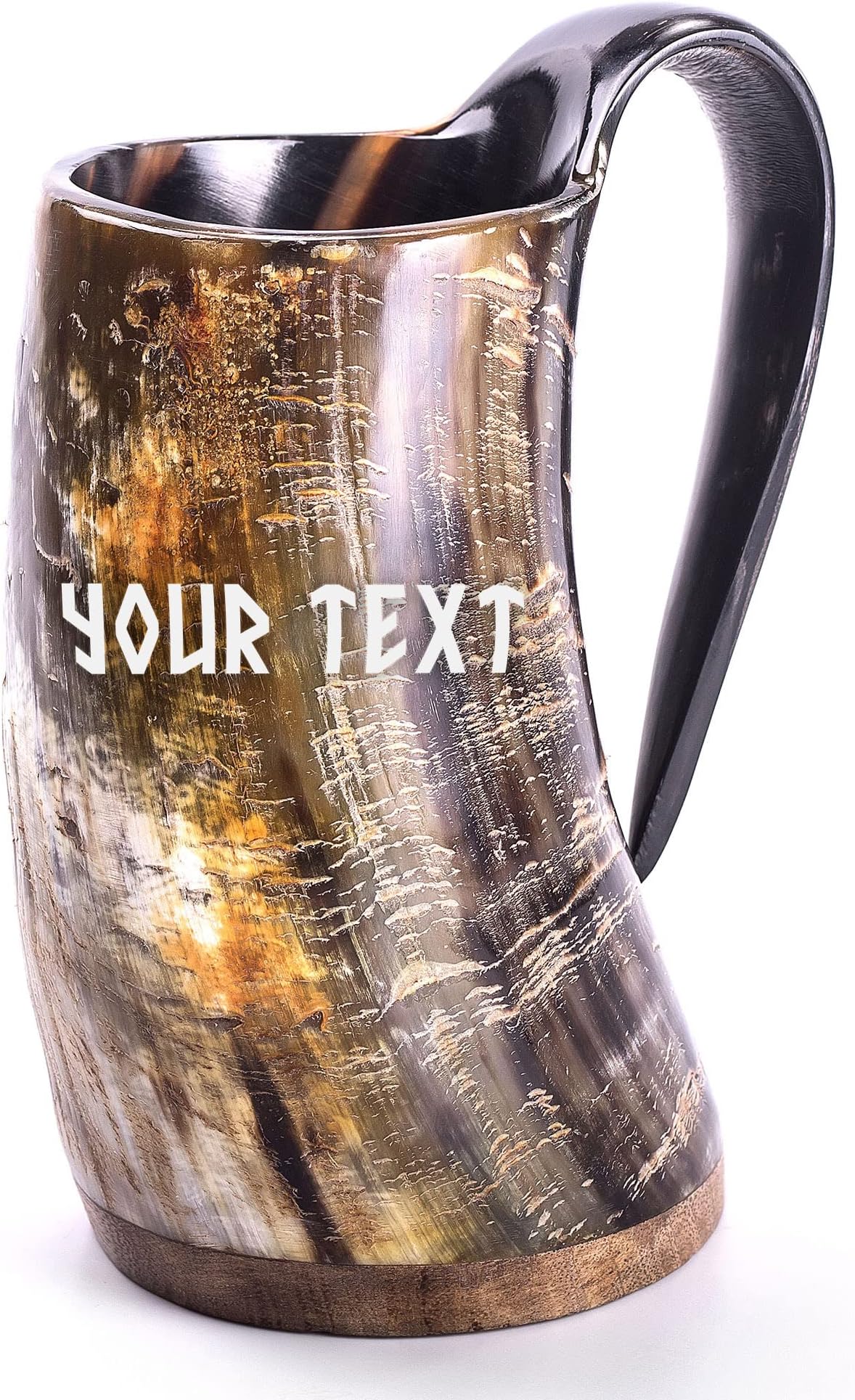 Norse Tradesman Personalized Viking Drinking Horn Mug - Premium Viking Beer Tankard with Your Desired Text Hand-Engraved | Multiple Size, Finish and Design Options