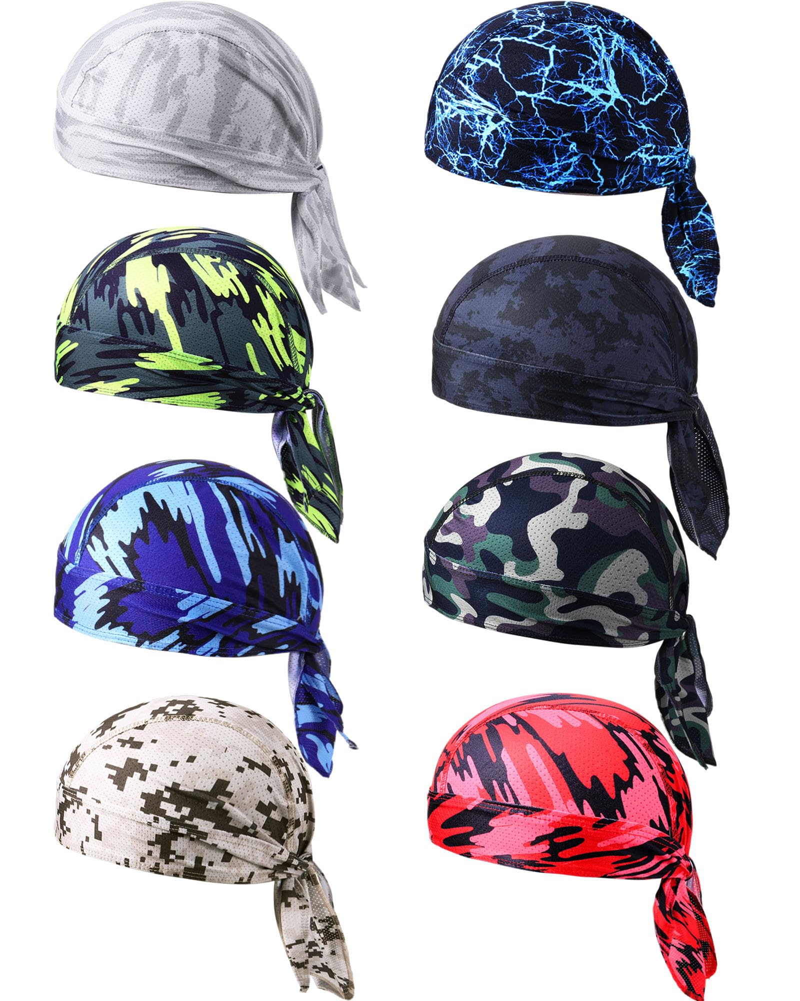 Foaincore 8 Pack Do Rag Skull Caps for Men Sweat Wicking Doo Rags Cooling Helmet Liner Cycling Motorcycle Bandana