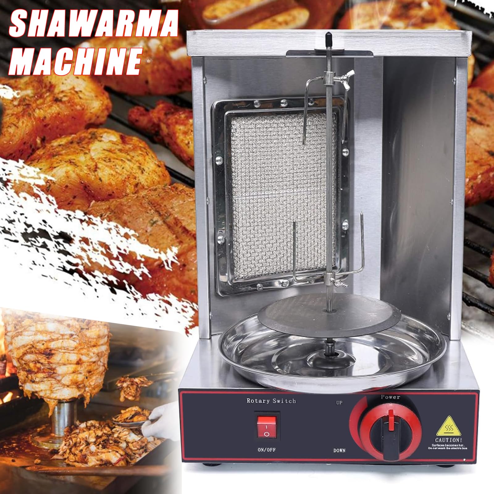 Pequeña máquina de parrilla de gas/GLP shawarma, rotación automática de 360°, altura ajustable, calentamiento rápido y uniforme, capacidad 3 kg/hora, asador de pollo doméstico