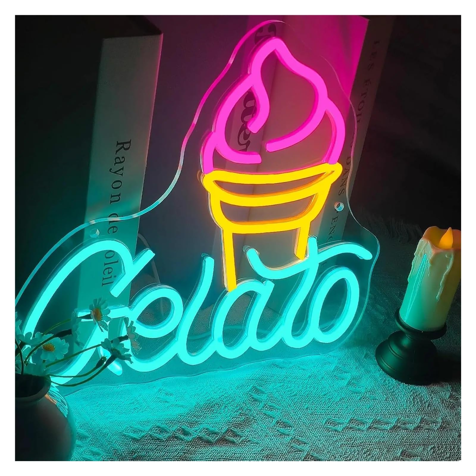 Insegna al Neon Insegna Al Neon A LED Per Gelato | Gelateria Italiana Lampada Al Neon Cafe Dessert Store Camera Da Letto 37x33.4cm