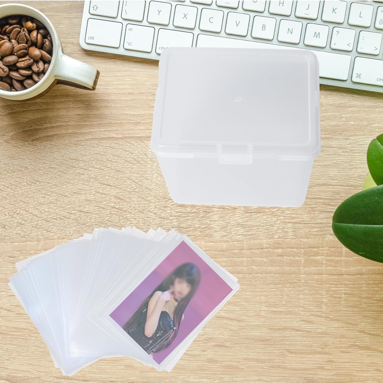 Klmnop 300 Pcs Kpop Photocard Sleeves with Storage Boxes, 58x89mm Clear Card Sleeves, Idol Photo Cards Protector & Trading Card Protector(300 PCS & 2 Boxes)