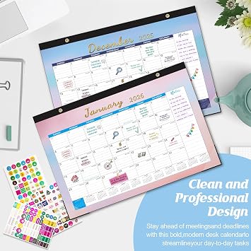 Gannyfer Desk Calendar 2026, Magnetic Calendar for Refrigerator, 18 Monthly Large Yearly Desktop/Wall Calendar 2026 with Stickers Plastic Cover Hanging String, 2026 Calendar for Office, Home or School, 17 x 12