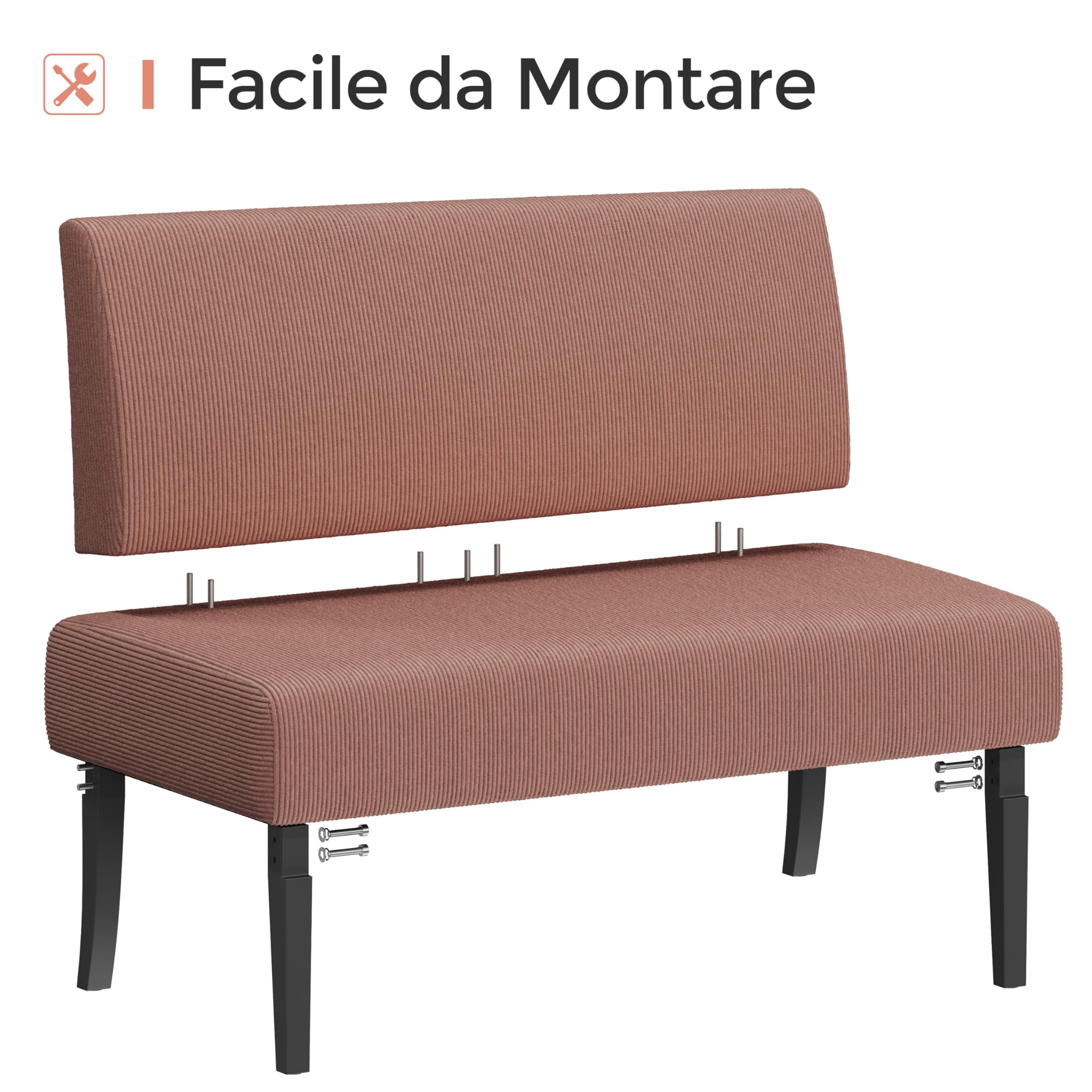 Yaheetech Divano a 2 Posti Moderno Divanetto da Salotto Senza Braccioli Sedia a Coste con Gambe in Legno per Soggiorno Ufficio 109,5 × 62 × 84,5 cm Rosa