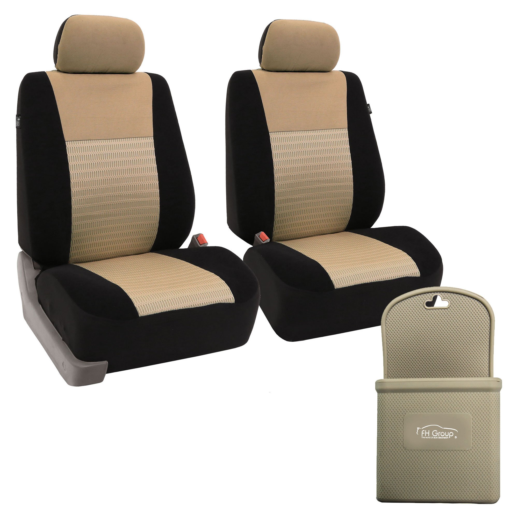 FH GroupTrendy Elegance 3D Air Mesh Front Set Car Seat Cover, Airbag & Split Ready with Gift - Fit Most Car, Truck, SUV, or Van (Beige/Black) FB060102