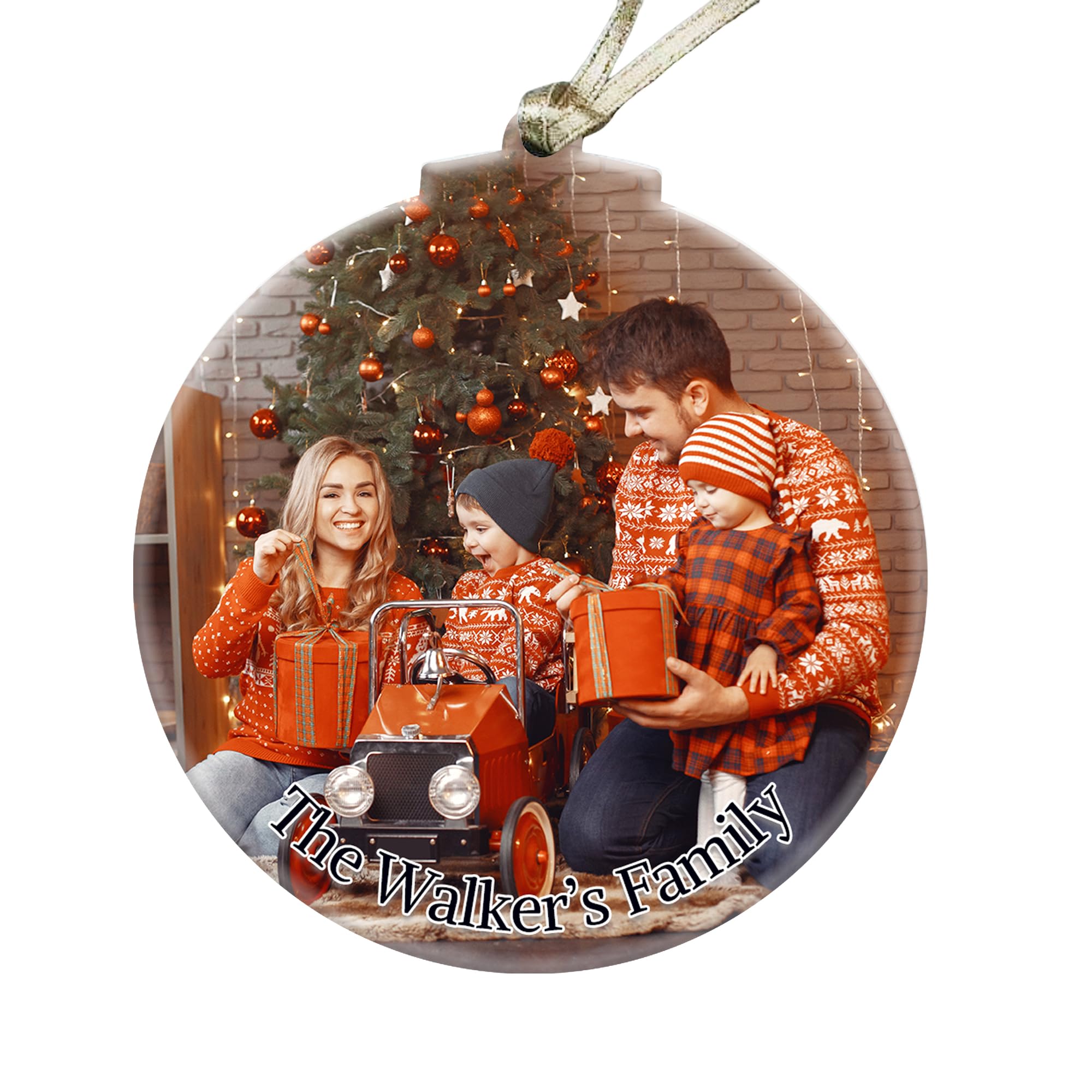 Gutegifts White Personalised Christmas Photo Ornament | Custom With Any Text Acrylic Bauble Decoration | Xmas Tree Keepsake Gift For Families, Parents Or Grandparents
