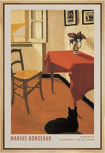 SIGNLEADER Lienzo enmarcado para pared, mesa roja retro, taburete decorativo nórdico para sala de estar, dormitorio, oficina, 24 x 36 pulgadas,