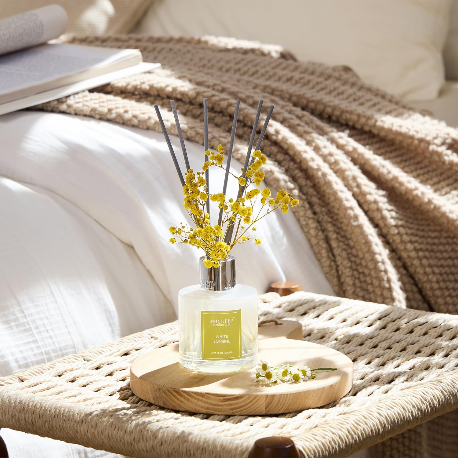 Airkeep Reed Diffuser Set,6.76 fl oz (200 ml) - White Jasmine Oil Diffusers with 8 Reed Sticks, Home Fragrance Reed Diffuser for Bathroom Shelf Decor - Image 4