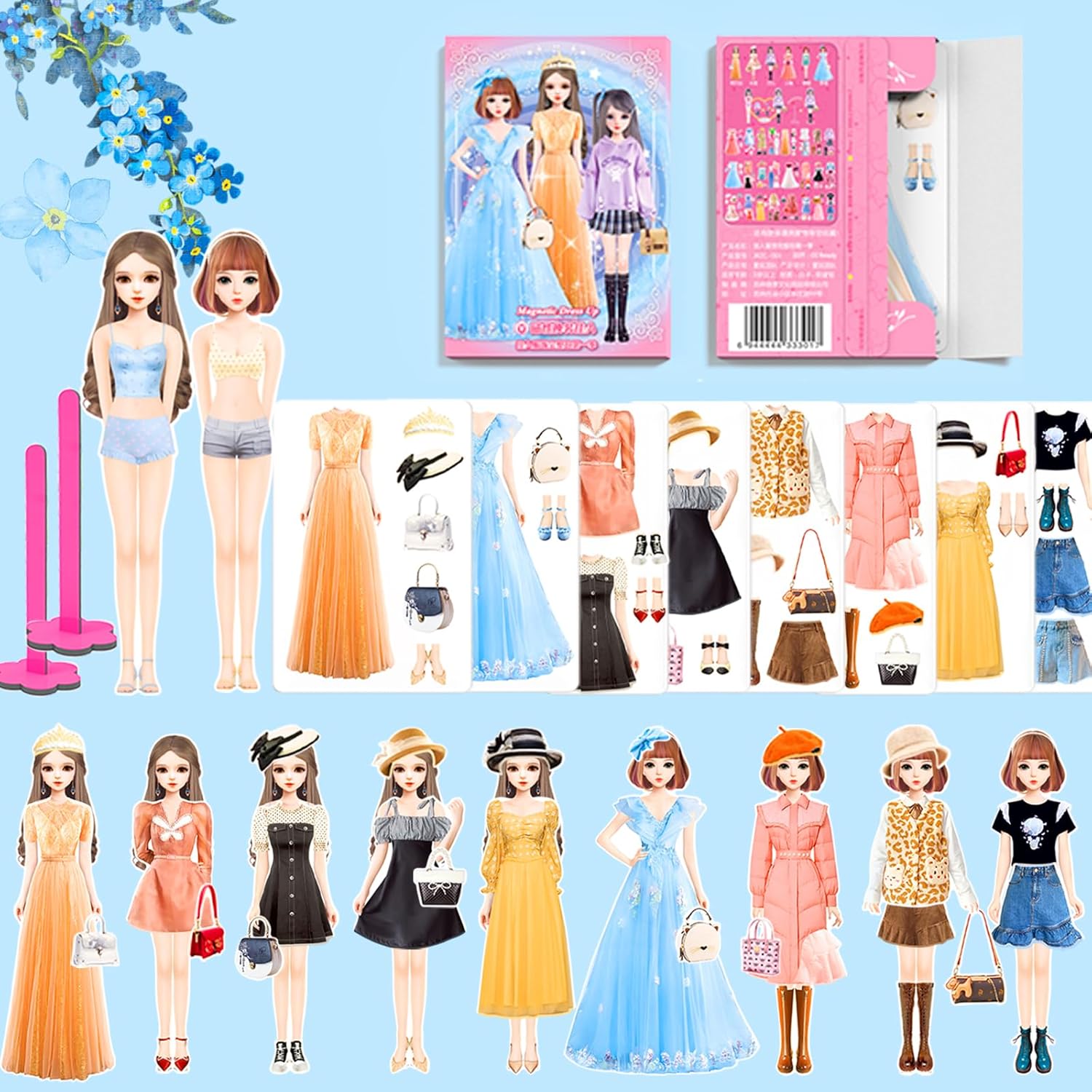 Magnetic Dress Up Dolls, Magnetic Doll Dress Up Kits Magnetic Paper Dolls Pretend Play Set for Girls Ages 4 Years and Up Kids Travel Activities Road Trip Car Ride Interactive Learning Imagine Gift