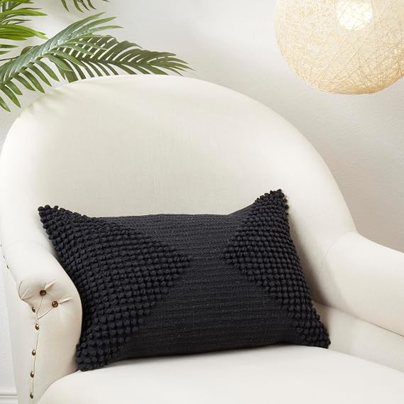 SARO LIFESTYLE Textured Woven Diamond Poly Filled Throw Pillow