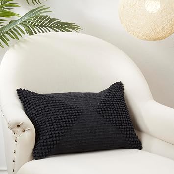 SARO LIFESTYLE Textured Woven Diamond Poly Filled Throw Pillow