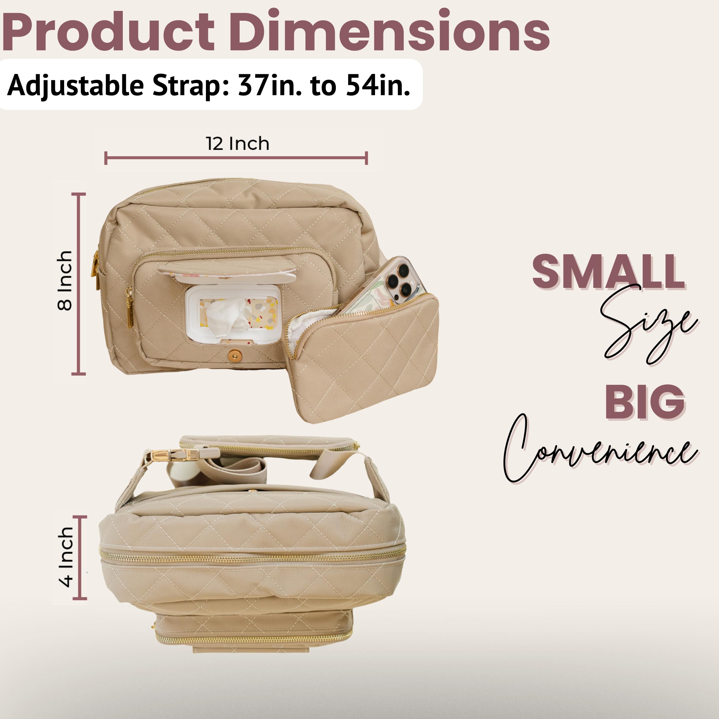 Lion & Light Kleine Mini-Wickeltasche mit tragbarer Wickelunterlage, Bauchtasche