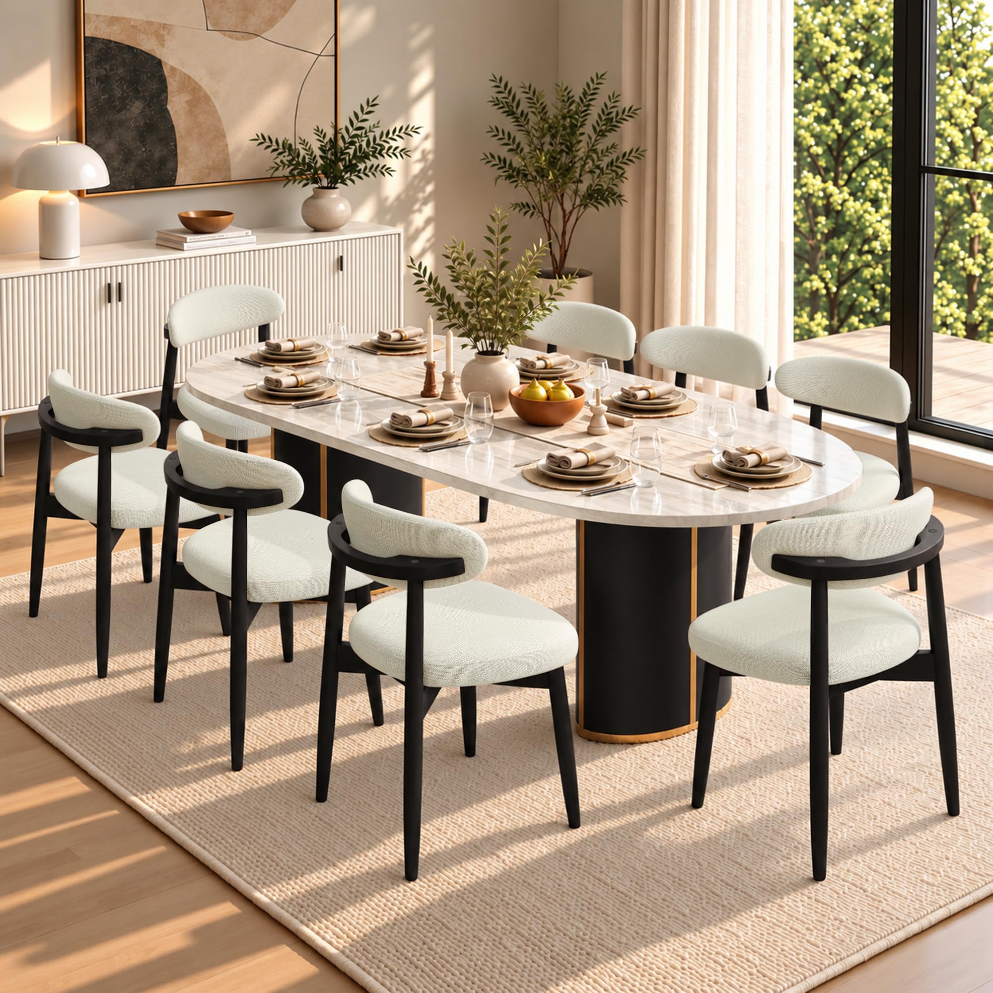 CHUN YI Dining Chairs Set of 8, Upholstered Solid Wood Dining Room Chairs