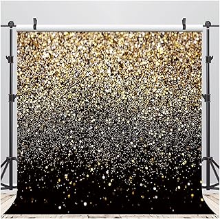 AIIKES 8x8FT Black and Gold Glitter Backdrop Golden Bokeh Photography Backdrop Birthday Party Decoration Backdrop Wedding Newborn Photo Backdrop Studio Props 11-547