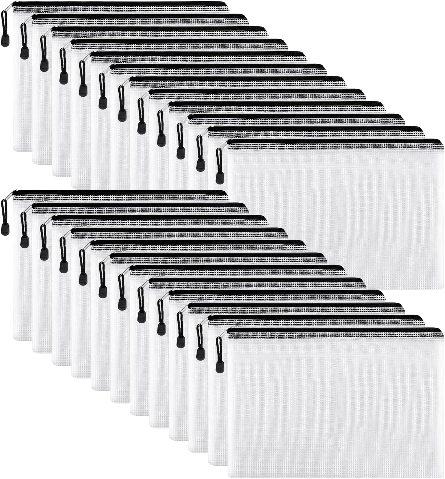 SUNEE Plastic Mesh Zipper Pouch 9x13 in (Black, 18 Packs