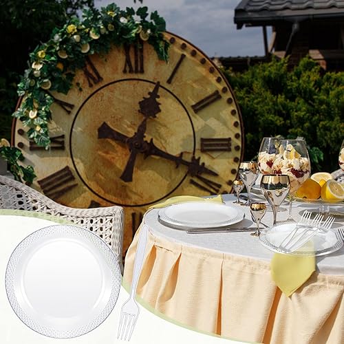 Miniatura 6 de Hushee 600 platos de postre de plástico de 6 pulgadas con tenedores que incluyen 300 platos desechables de plástico transparente para aperitivos,