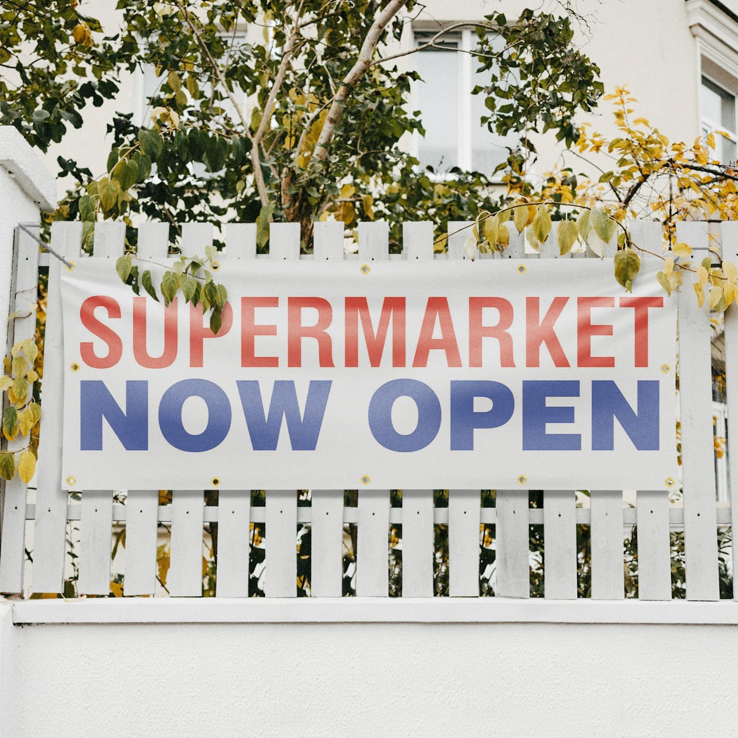 Supermarket Now Open Banner Sign 48 Inch x 96 Inch | 13 oz Vinyl with Metal Grommets | Heavy-Duty Single-Sided Outdoor Durable Printed High-Quality Weatherproof | Made in the USA