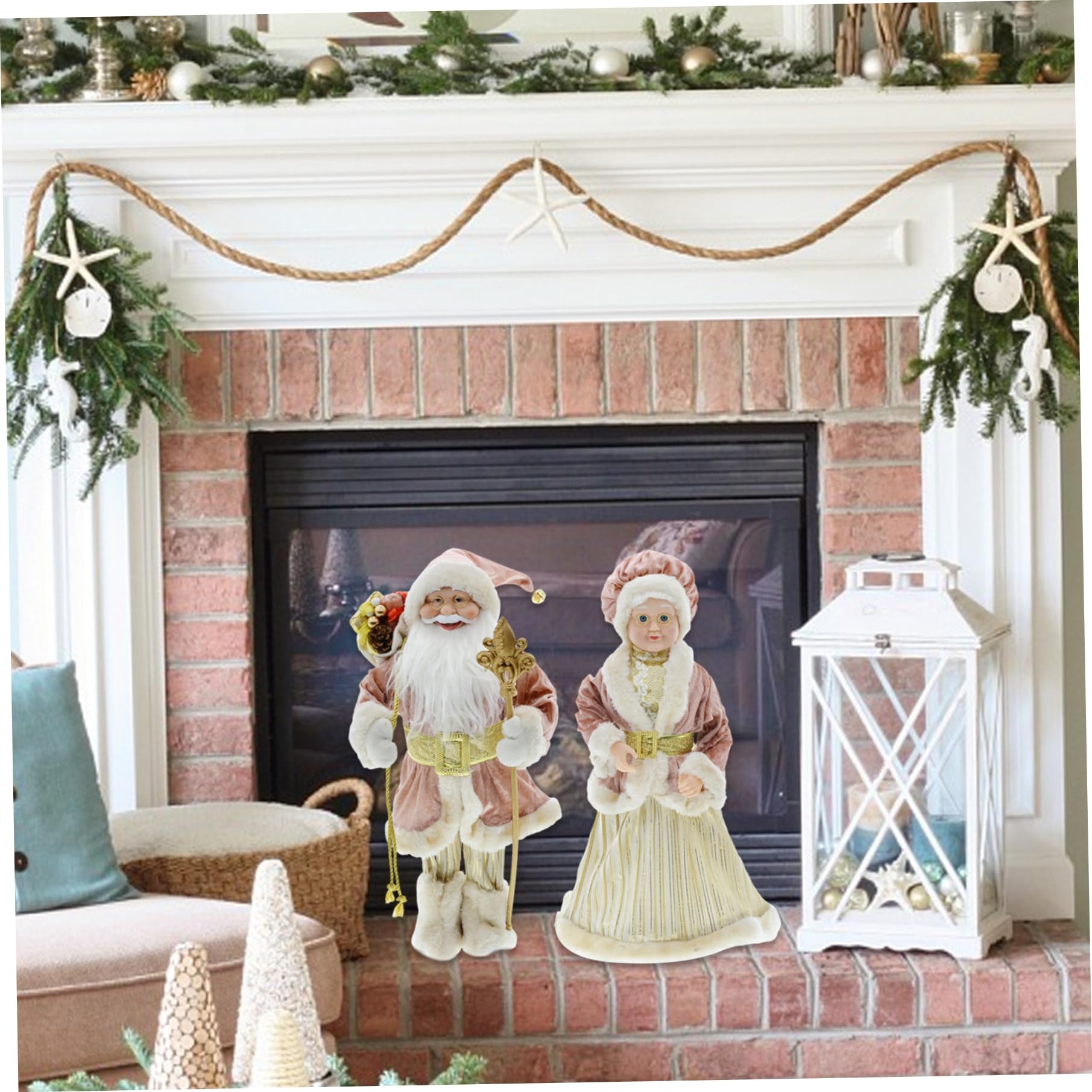 Figurines du Père Noël (Lot de 2) de 45 cm, représentant Monsieur et Madame Noël. Adorables Figurines pour décorer Une fenêtre ou Une Table pour
