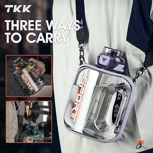 Miniatura 3 de TKK - Botella de agua de 12 galón con pajilla, plástico tritán, gran capacidad, apta lavavajillas, 64 onzas, sin bisfenol A (BPA), para gimnasio,