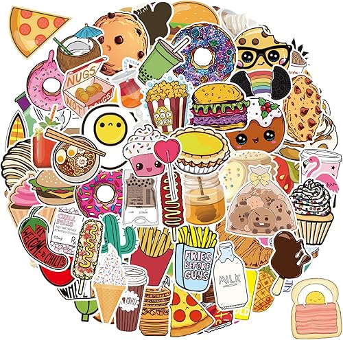 Calcomanías de alimentos, 100 unidades, lindas calcomanías de alimentos de dibujos animados para niños, calcomanías impermeables para botellas de disponible en Yaxa Peru