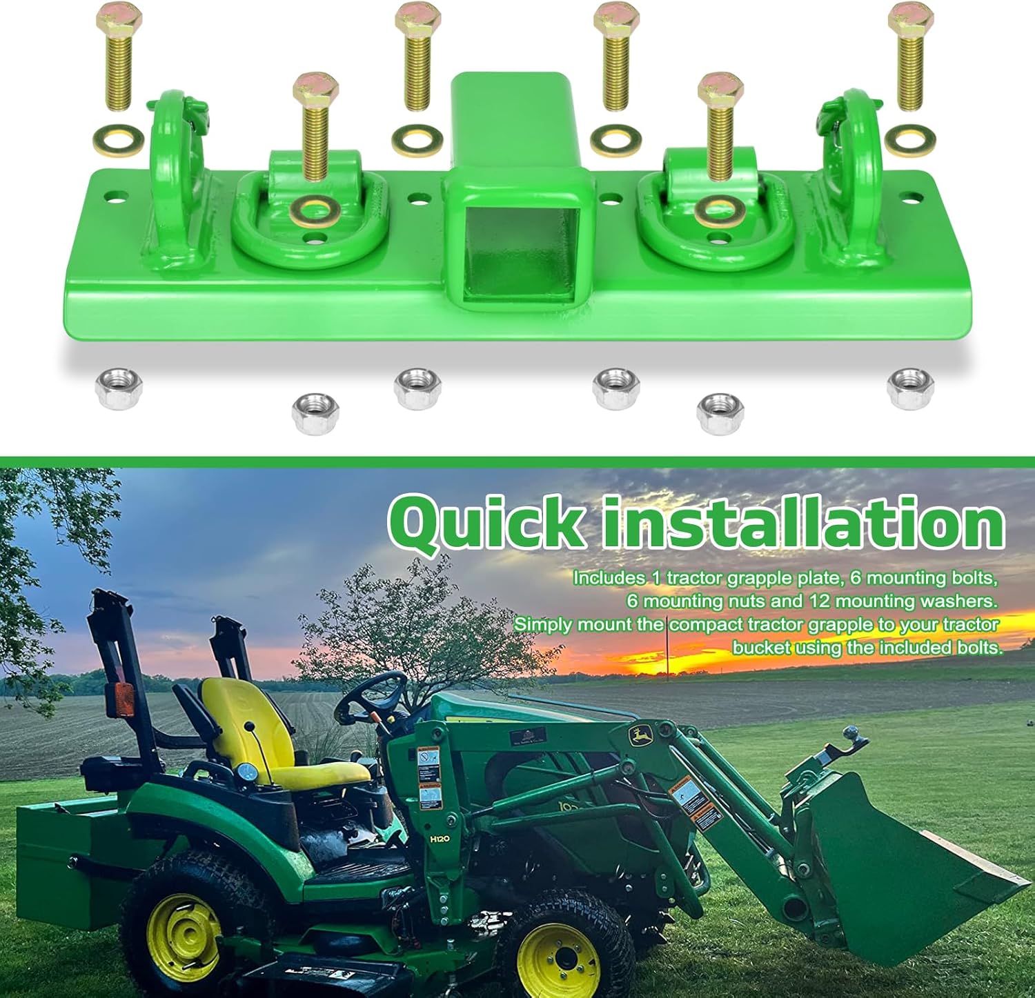 Tractor Bucket Grab Hooks with Self-Locking Function (2026 Upgraded),Tractor Bucket Hooks Bolt on Hooks 2” Receiver (Heavy-Duty) with D Rings Compatible with Kubota Tractors