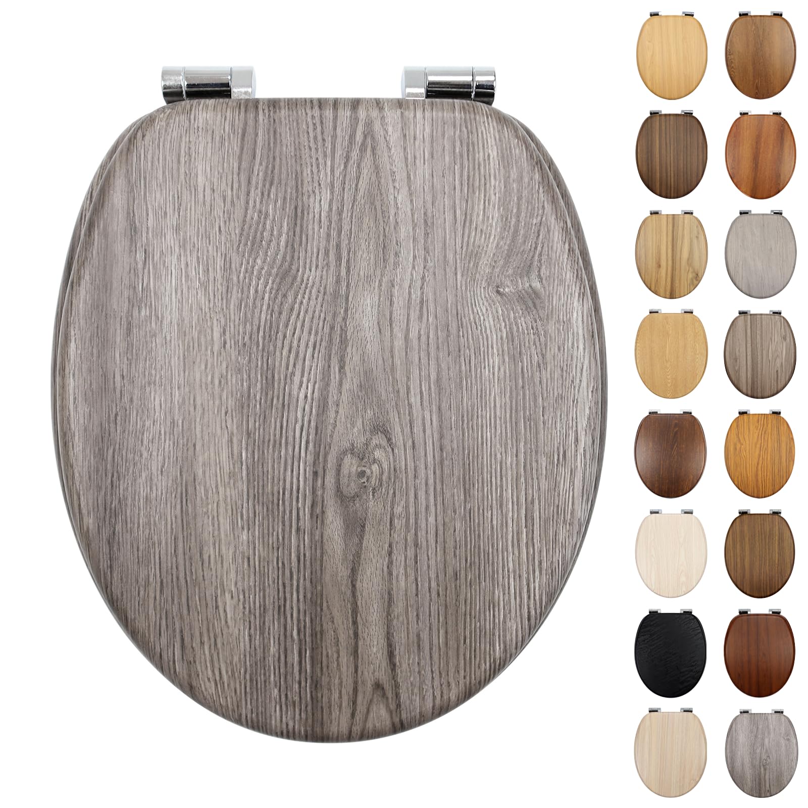 Fanmitrk Standard Wooden Toilet Seat Soft Close, MDF Adjustable Hinges with Bottom Fixture,Easy to Clean and Install for Bathroom (JHE105-3-01) — image 1