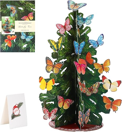 Árbol de Navidad plegable desplegable de 19.7 pulgadas, decoración del hogar, con mariposa, decoración de Navidad, tarjetas, sobres, para decoración