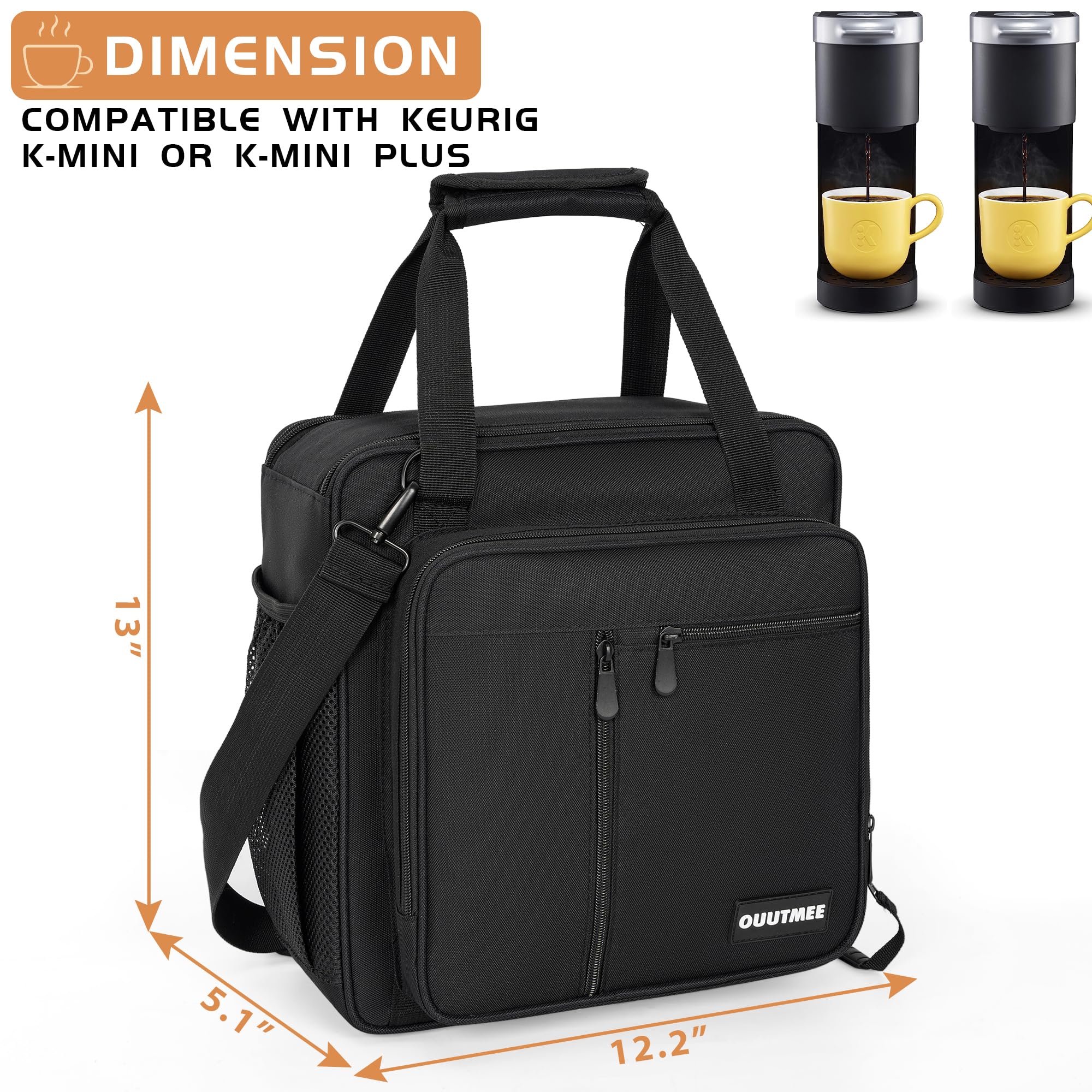 Bolsa de transporte para cafetera compatible con Keurig K-Mini o K-Mini Plus, cafetera de una sola porción bolsa de almacenamiento portátil con bolsillos adicionales, estuche de almacenamiento 6