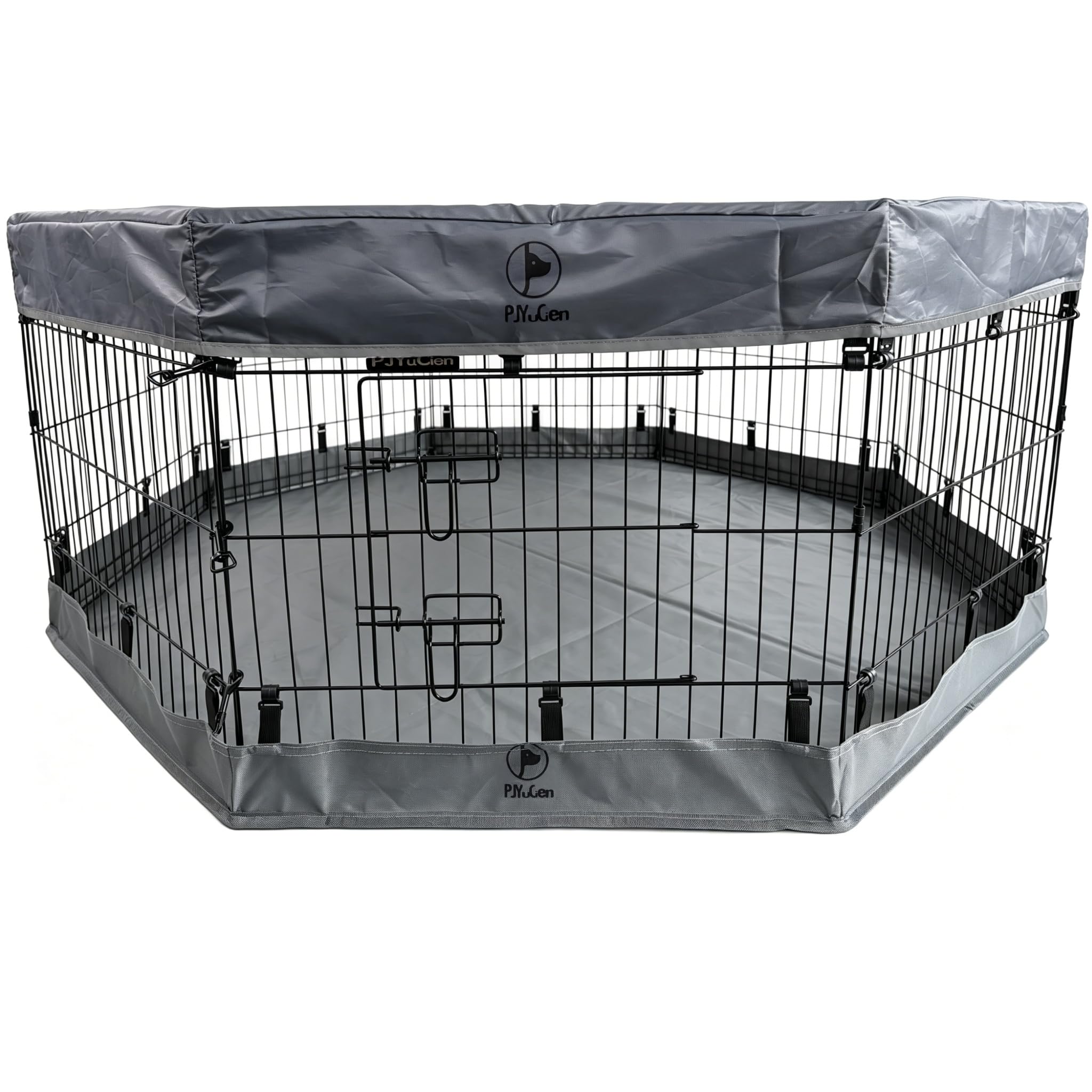 PJYuCien Puppy Playpen with Top Cover &amp; Bottom Pad, 8 Panels 24" H, Gray