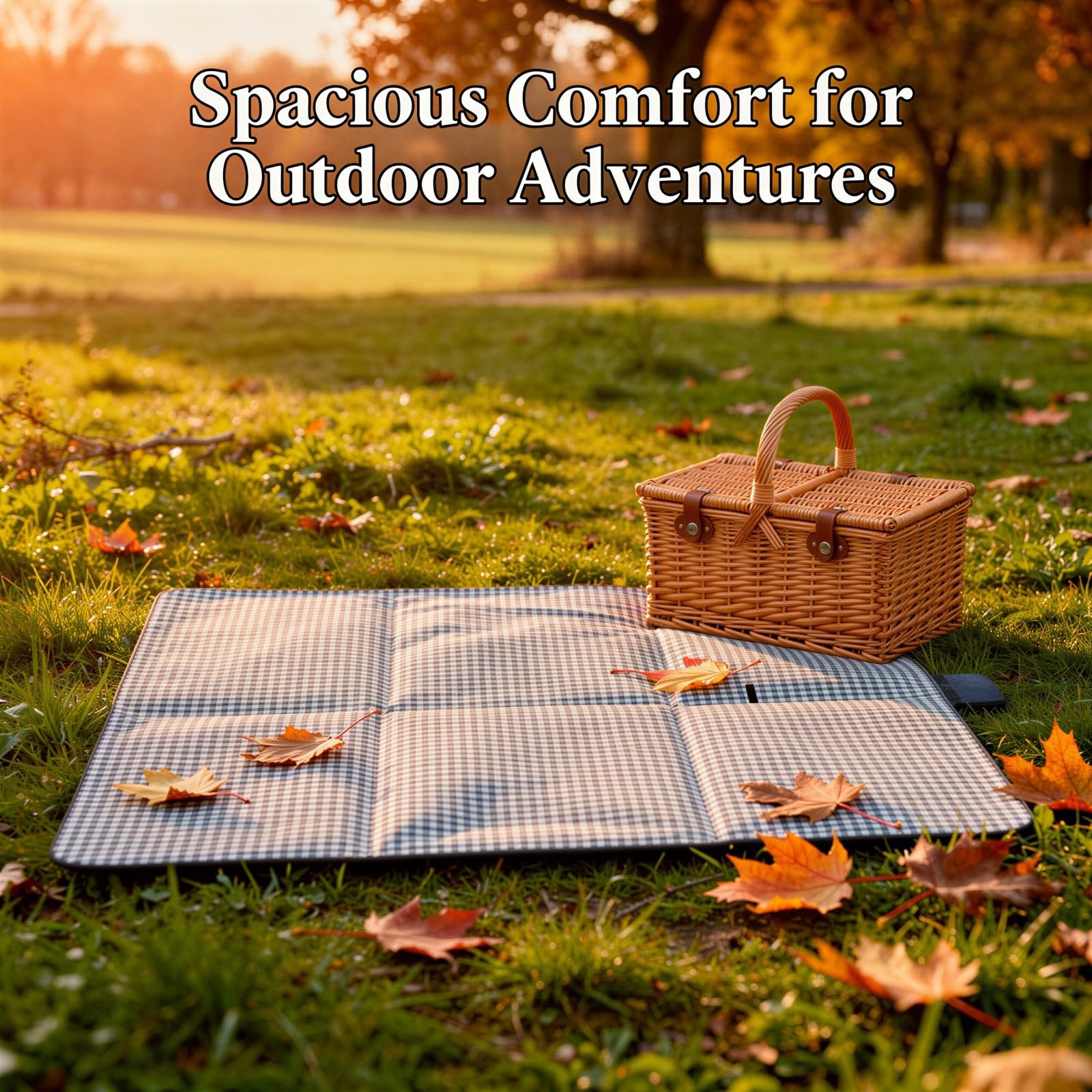 Couverture de Pique-Nique extérieure 200 x 300 cm, Grande Couverture de Plage Pliable, Toile Oxford imperméable, Tapis de Camping Bleu à Carreaux avec poignée pour Parc, randonnée