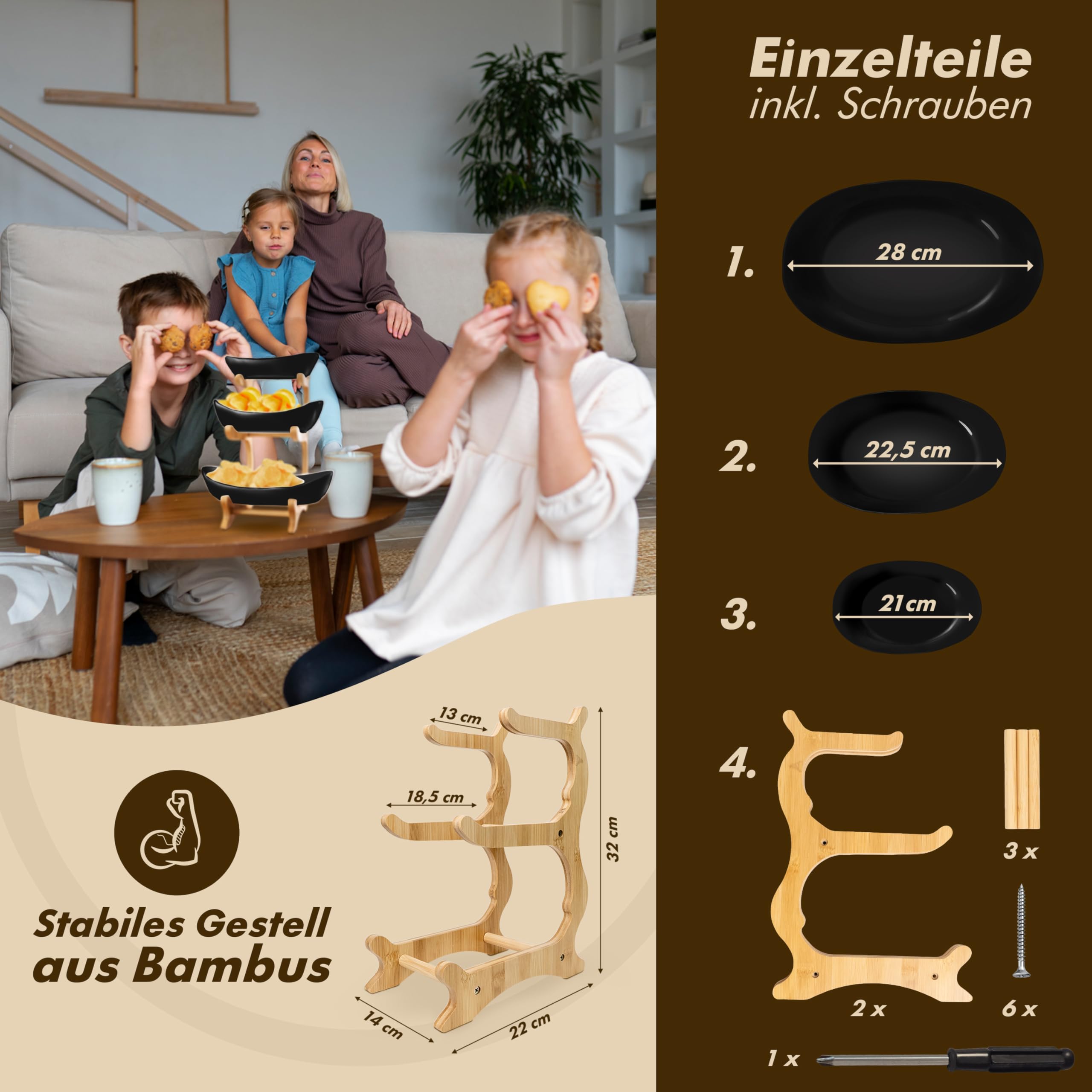 Obst Etagere 3-stöckig SCHWARZ Keramik Obstschale