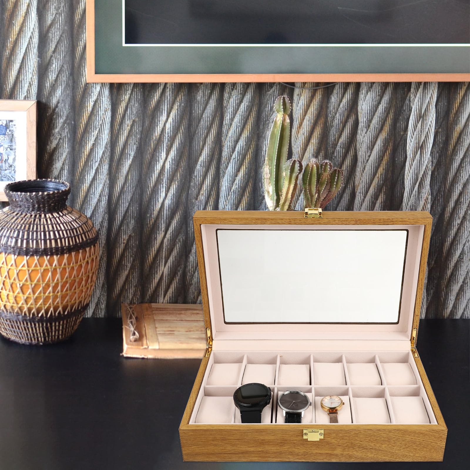 Toyvian Caja para Reloj de Pulsera de Madera, 12 Ranuras, Estilo Vintage