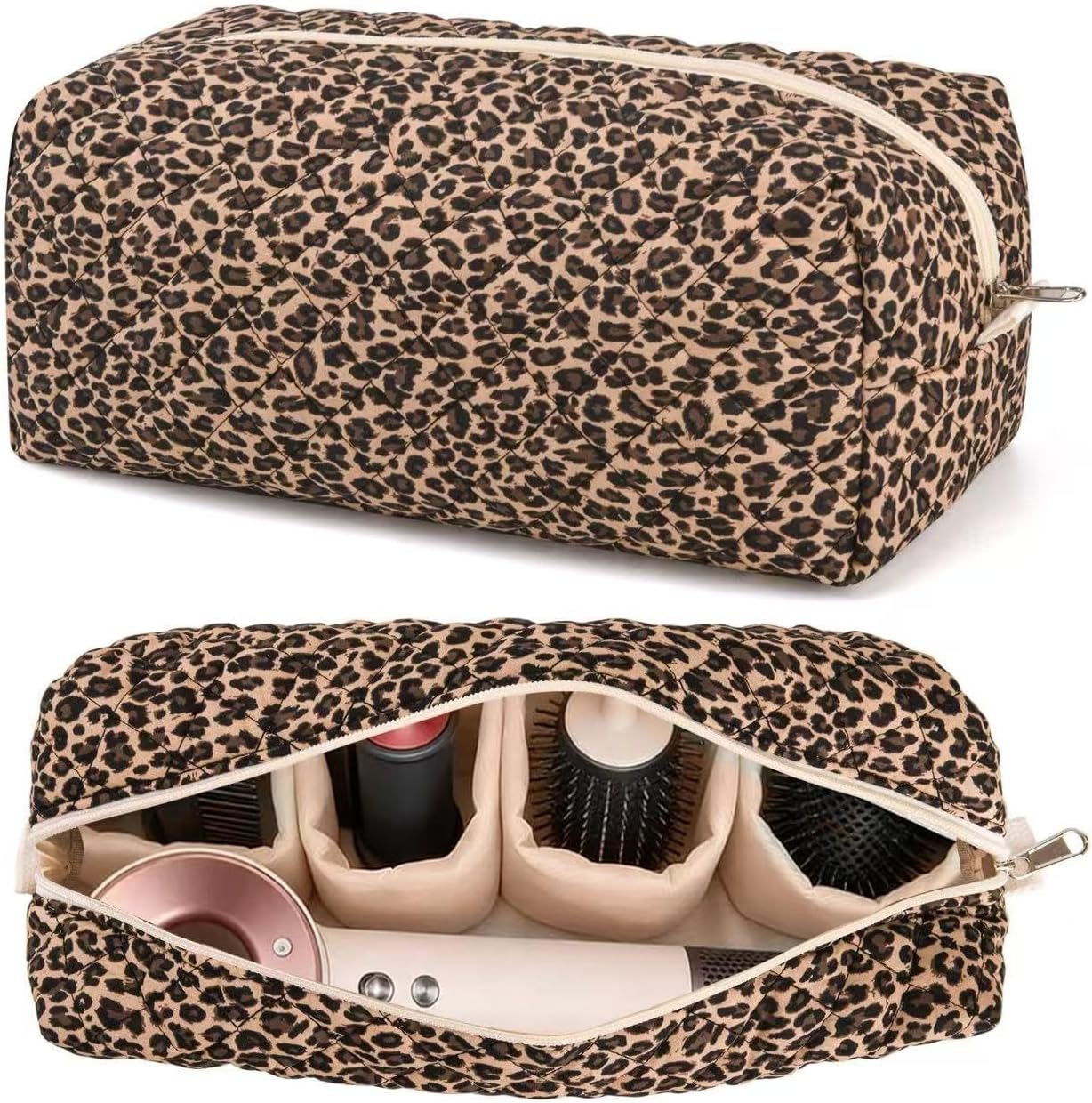 Quilted Hair Tool Organizer Travel Bag Cute Floral Travel Case for Shark FlexStyle Airwrap Hair Dryer Hair Styling Accessories Cotton Portable Hair Dryer Bag Organizer (Leopard)