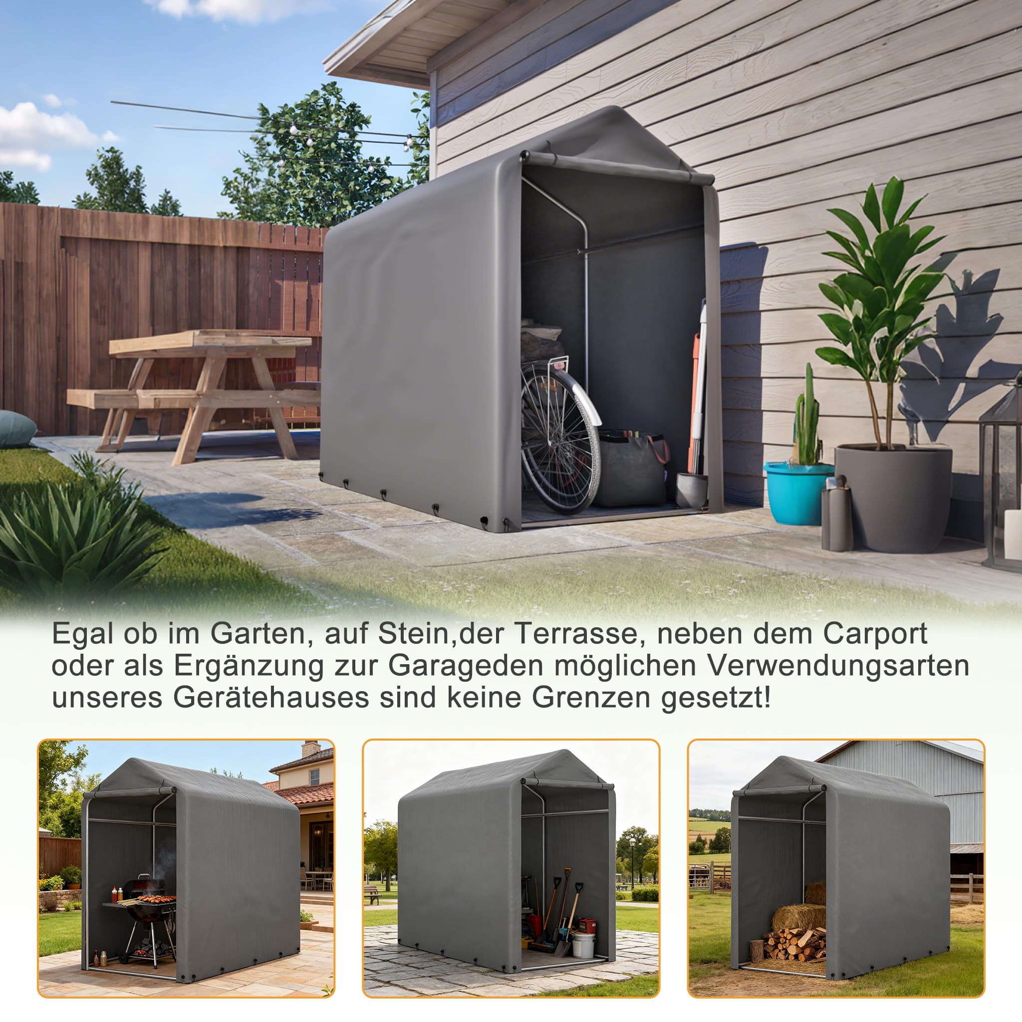 Garage per bicicletta 187 x 100 x 160 cm telaio in acciaio nero verniciato a polvere tenda resistente alle intemperie